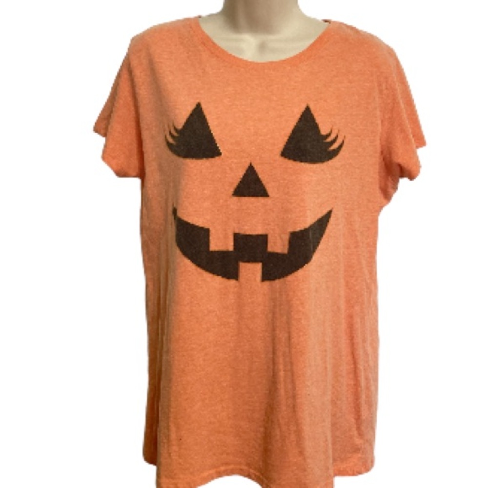 CELEBRATE Halloween Pumpkin Orange Black Gold Glitter Tshirt Womens XL 16 18